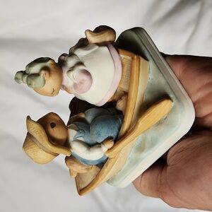 Vintage Tiny Talk Porcelain Figurine  Sweet Smiles  Squirrel in Row Boat